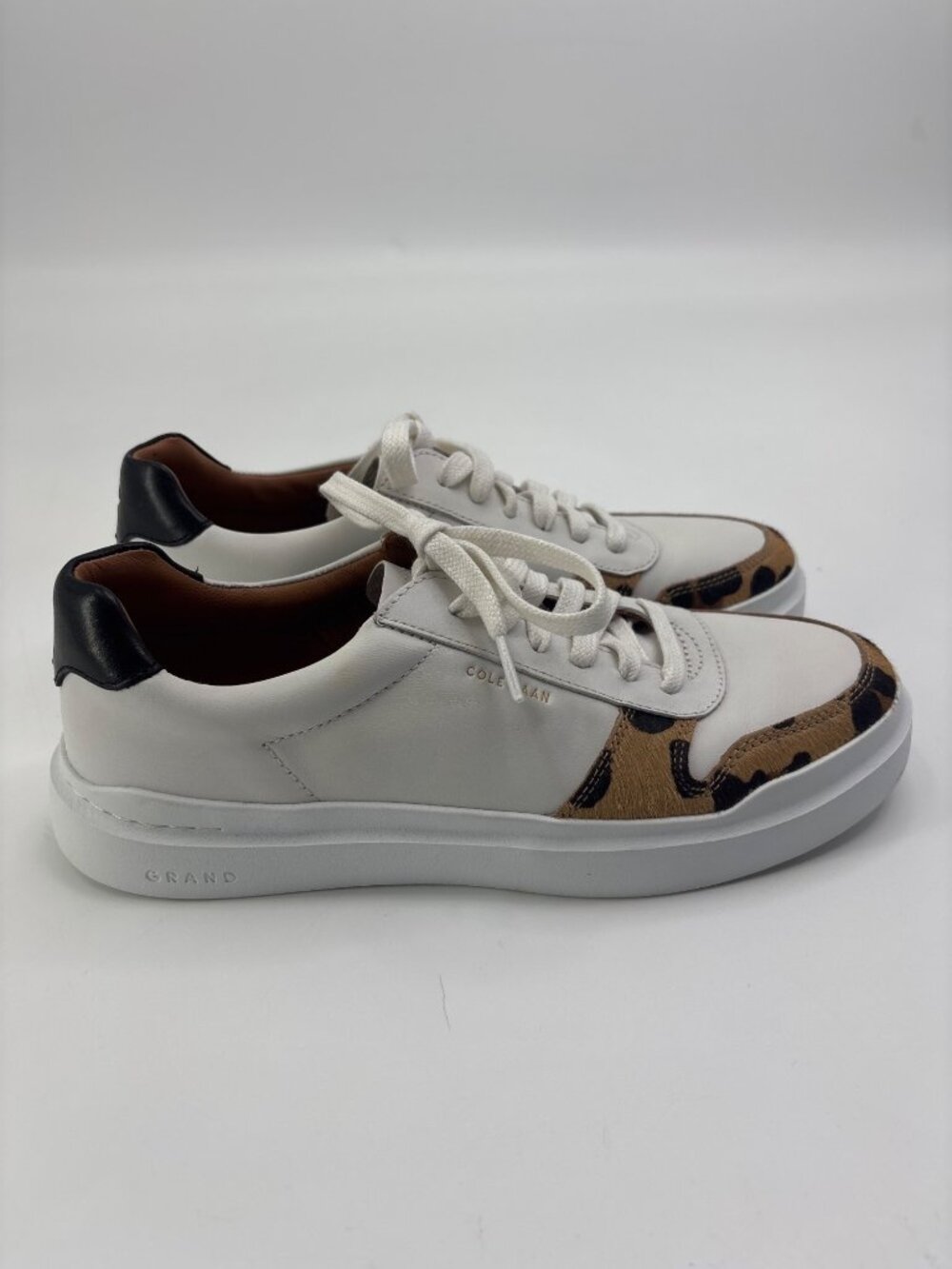 Cole Haan GrandPro Rally Leopard Print Calf Hair White Leather Lace Sneakers 8 - Picture 4 of 7